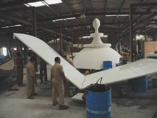 Large drum shaped about 60 meter diameter fiberglass preparing for finishing