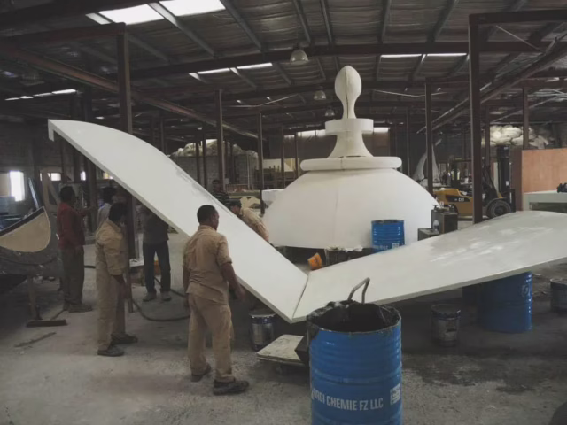 Large drum shaped about 60 meter diameter fiberglass preparing for finishing Large drum shaped about 60 meter diameter fiberglass preparing for finishing